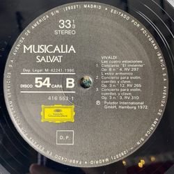 Винтажная виниловая пластинка LP Musicalia 54. Vivaldi Вивальди Четыре Сезона (Spain 1987)