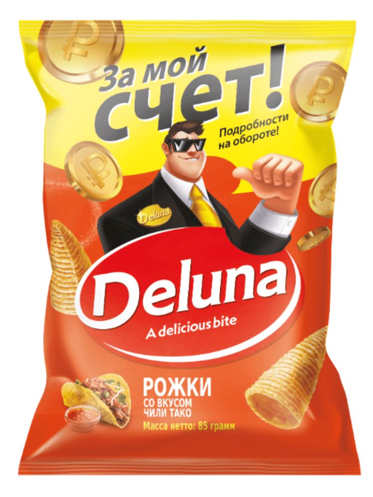 Кукурузные снеки Deluna Рожки со вкусом Чили Тако 85 г x 4 шт