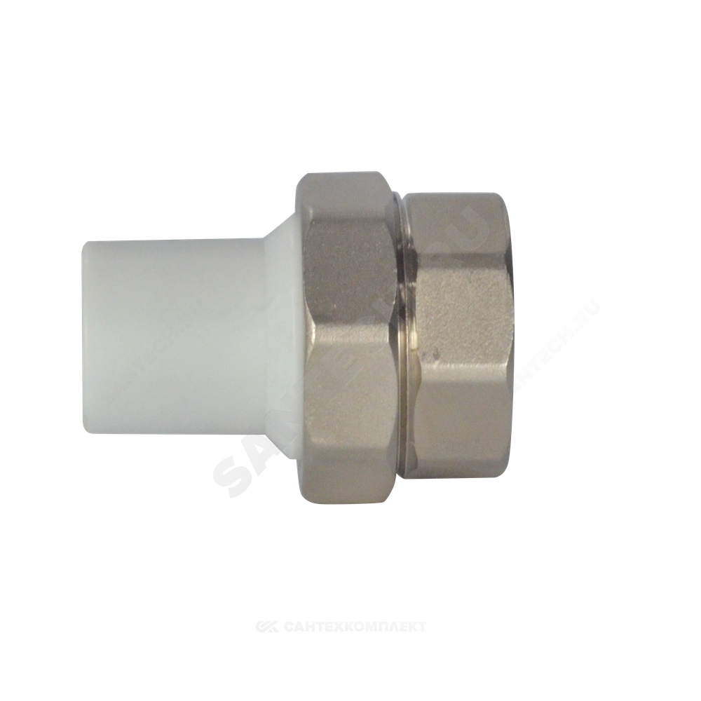 Муфта трубная PP-R комбинированная разъемная белая Дн 20х1/2" Ру25 наруж пайка/ВР VALFEX 10157015