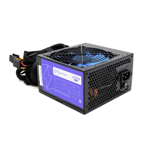 Блок питания ATX Mastero LE500, 500W, 80+, Retail, PPFC, 1x4+4pin, 2x6+2PIN, 6xSATA, 3xMOLEX, 1xFDD (LE500-120BFV1)