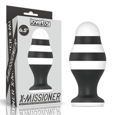Черно-белая анальная втулка 6.5 X-Missioner Butt Plug - 17 см. (Цвет: черный с белым)