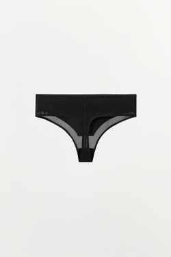 ZARA ТАНГА С ШИРОКИМ ПОЯСОМ ИЗ СМЕСОВОГО ПОЛИАМИДА, ЧЕРНЫЙ