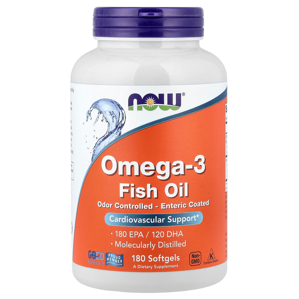 NOW Foods, рыбий жир с омега-3, 180 капсул