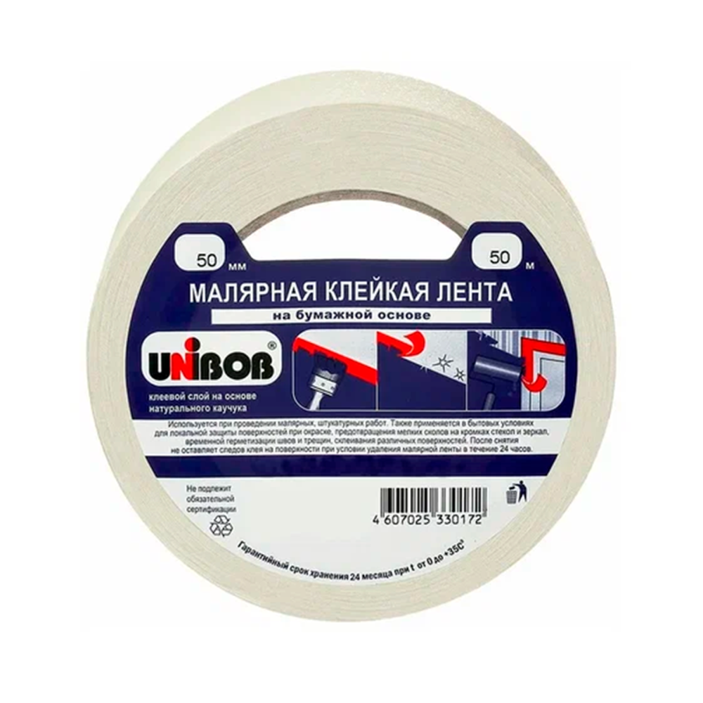 Клейкая лента малярная 30мм х 25м UNIBOB Клейкая лента малярная 30мм х 25м UNIBOB