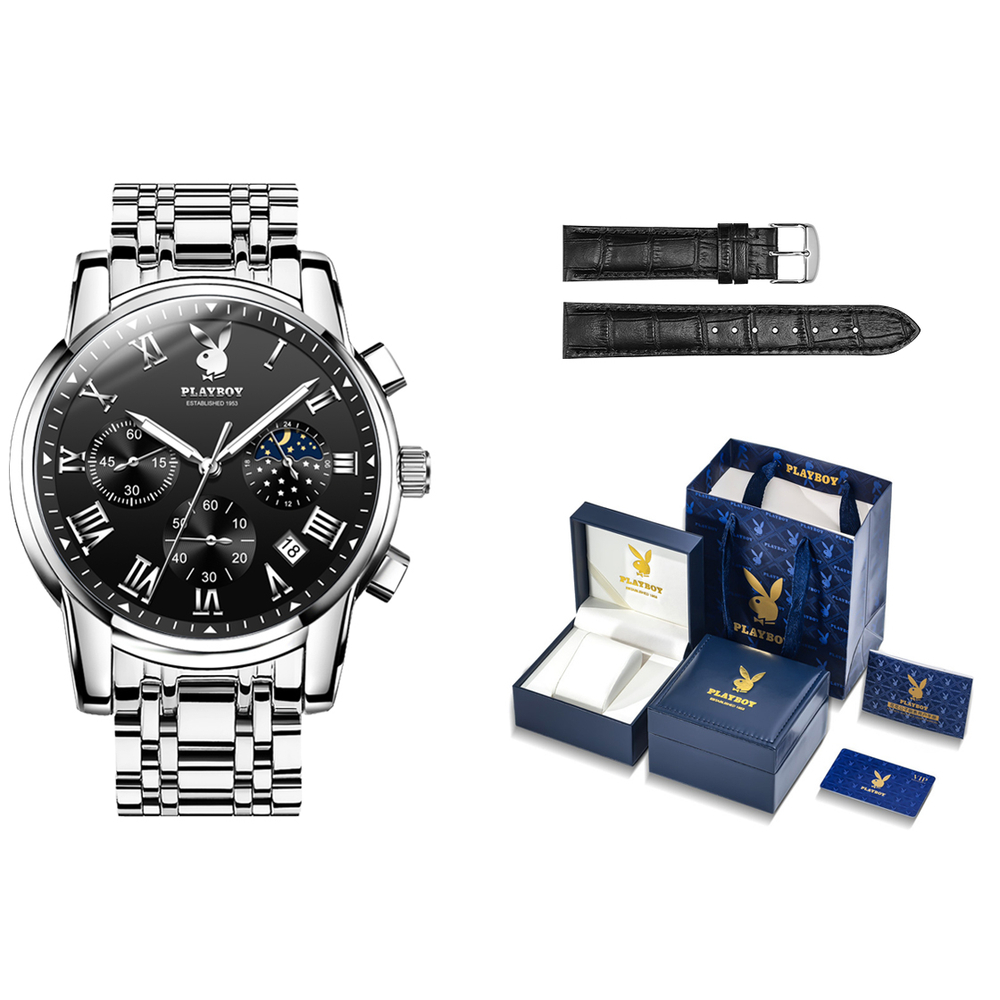 Playboy Quartz Movement Stainless Steel Watchband Men"s Watches Black Dial
