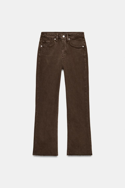 ZARA ДЖИНСЫ TRF CROPPED FLARE С ВЫСОКОЙ ПОСАДКОЙ, КОРИЧНЕВЫЙ