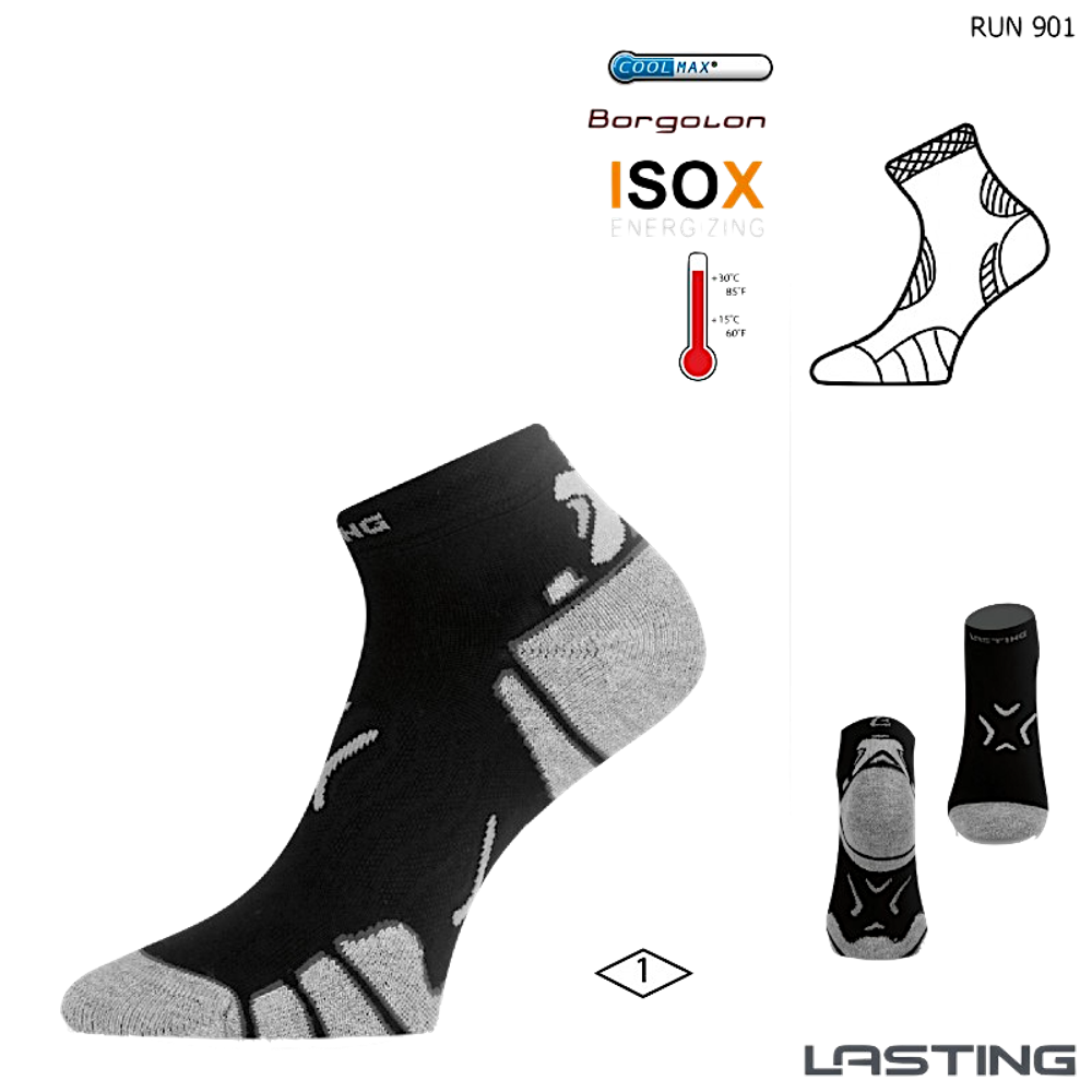 Носки Lasting RUN-901 +15°C +30°C (Лето) microfiber+polypropylene, черный с серой полоской -- -