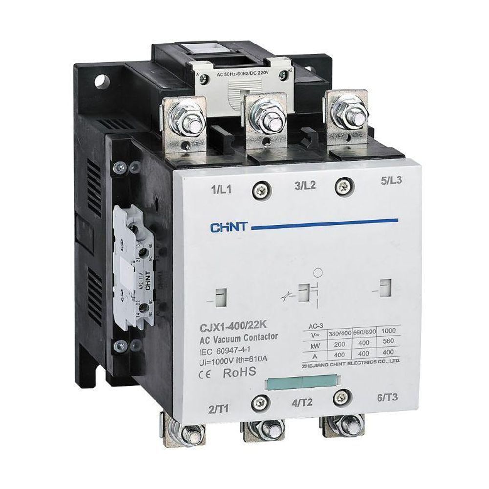 Контактор вакуумный CJX1-400/22K 400А кат. 220В AC/DC 2НО+2НЗ AC-3 CHINT 275712