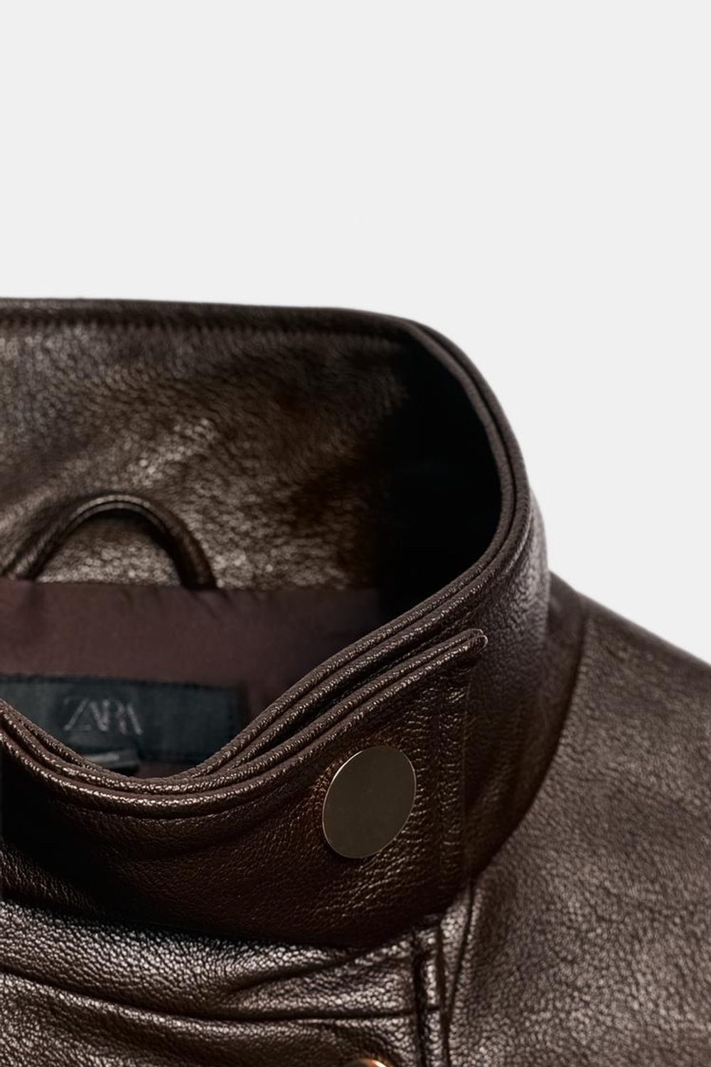 ZARA БОМБЕР ИЗ ИСКУССТВЕННОЙ КОЖИ С ВОРОТНИКОМ-СТОЙКОЙ, КОРИЧНЕВЫЙ