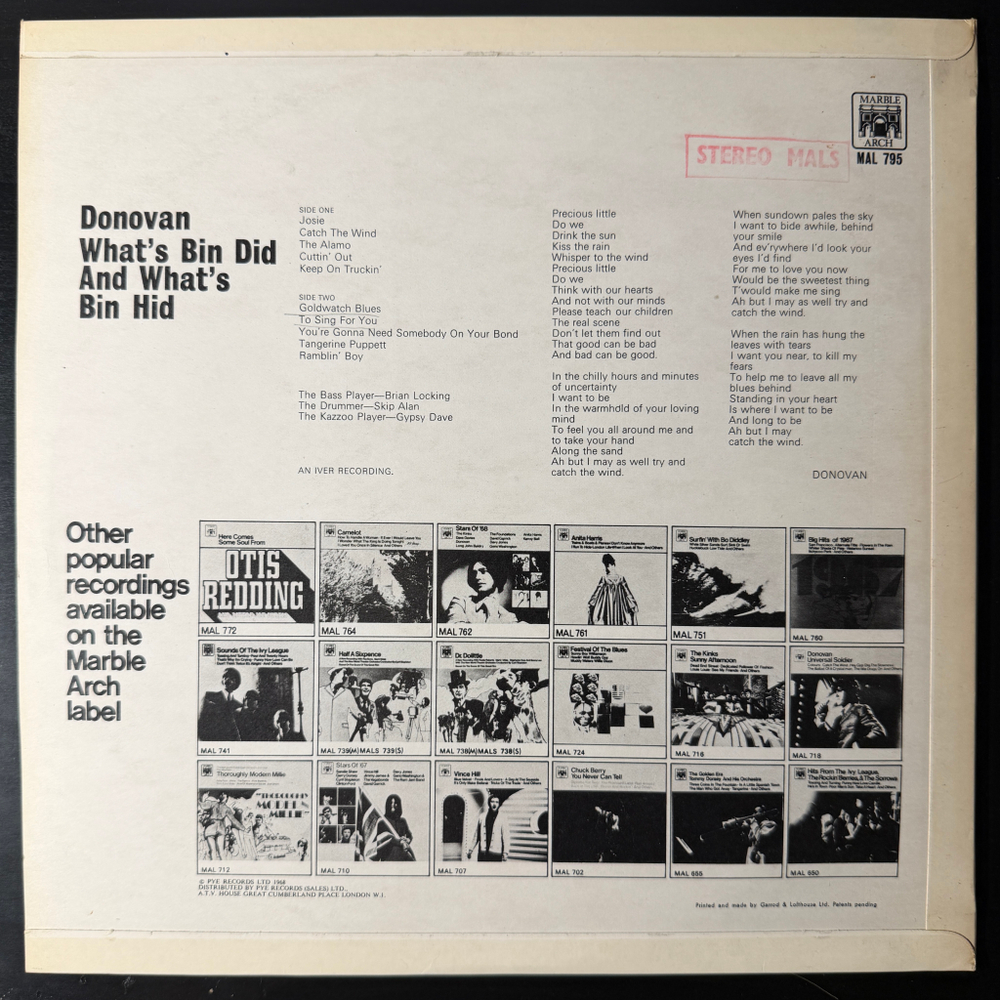 Donovan ‎– What's Bin Did And What's Bin Hid (Англия 1969г.)