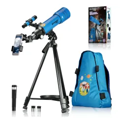 Телескоп BRESSER JUNIOR 70/400 в синем рюкзаке (8850610WXH000) - комплект поставки со штативом и рюкзаком