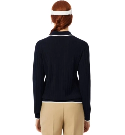 Женская Кофта теннисная Lacoste Polo Collar Stretch Sweater - navy blue/white