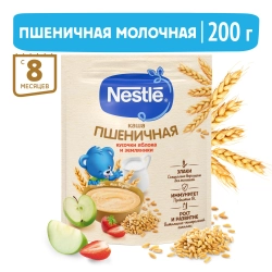 Каша Nestle молочная Пшеичная с кусочками яблока и земляники 200г с 8 месяцев