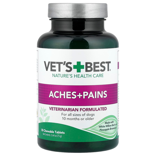 Vet's Best, Aches + Pains, для собак, всех размеров, от 10 месяцев, 50 жевательных таблеток, 75 г (2,64 унции)