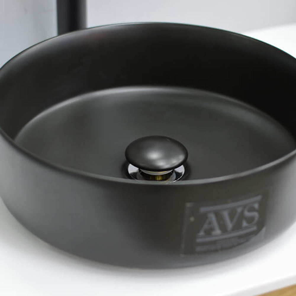 Раковина накладная AVS Art Basin 35, 5x35, 5 черная с донным клапаном 801-0201-d36MB+Д/К