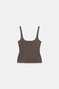 ZARA ТОП ИЗ ПОЛИАМИДА НА БРЕТЕЛЯХ, ШОКОЛАДНЫЙ
