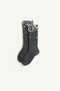 ZARA ОДНОТОННЫЕ НОСКИ С ПАЙЕТКАМИ - LIMITED EDITION, СЕРЫЙ