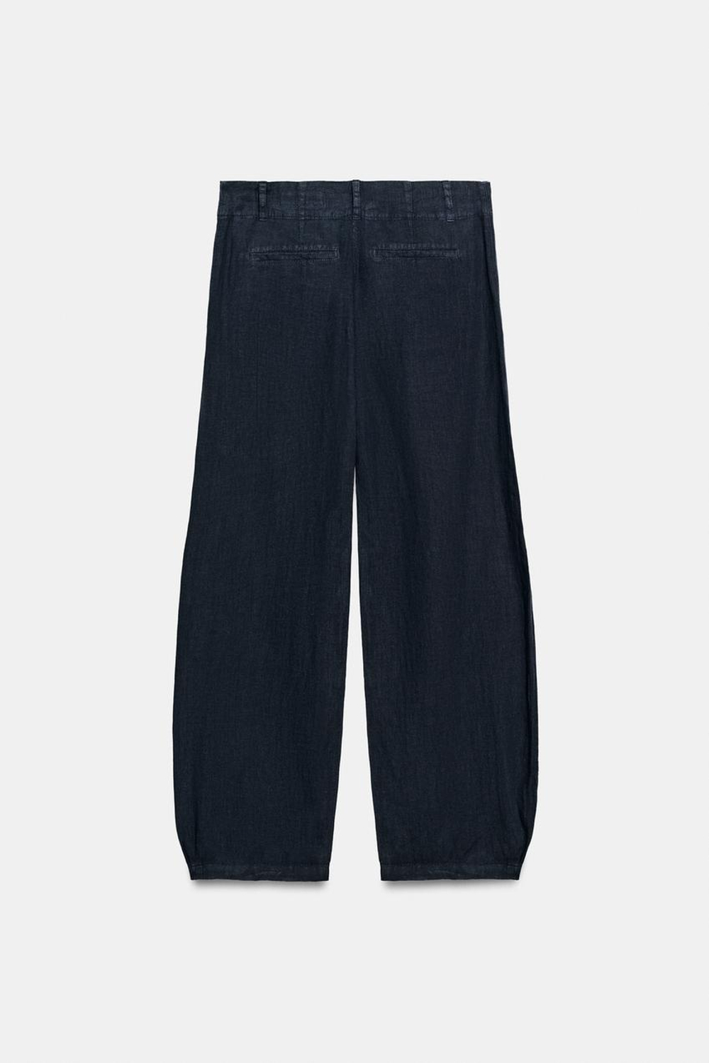 ZARA БРЮКИ-БАРРЕЛЬ ИЗ 100% ЛЬНА — ZW COLLECTION, СИНИЙ