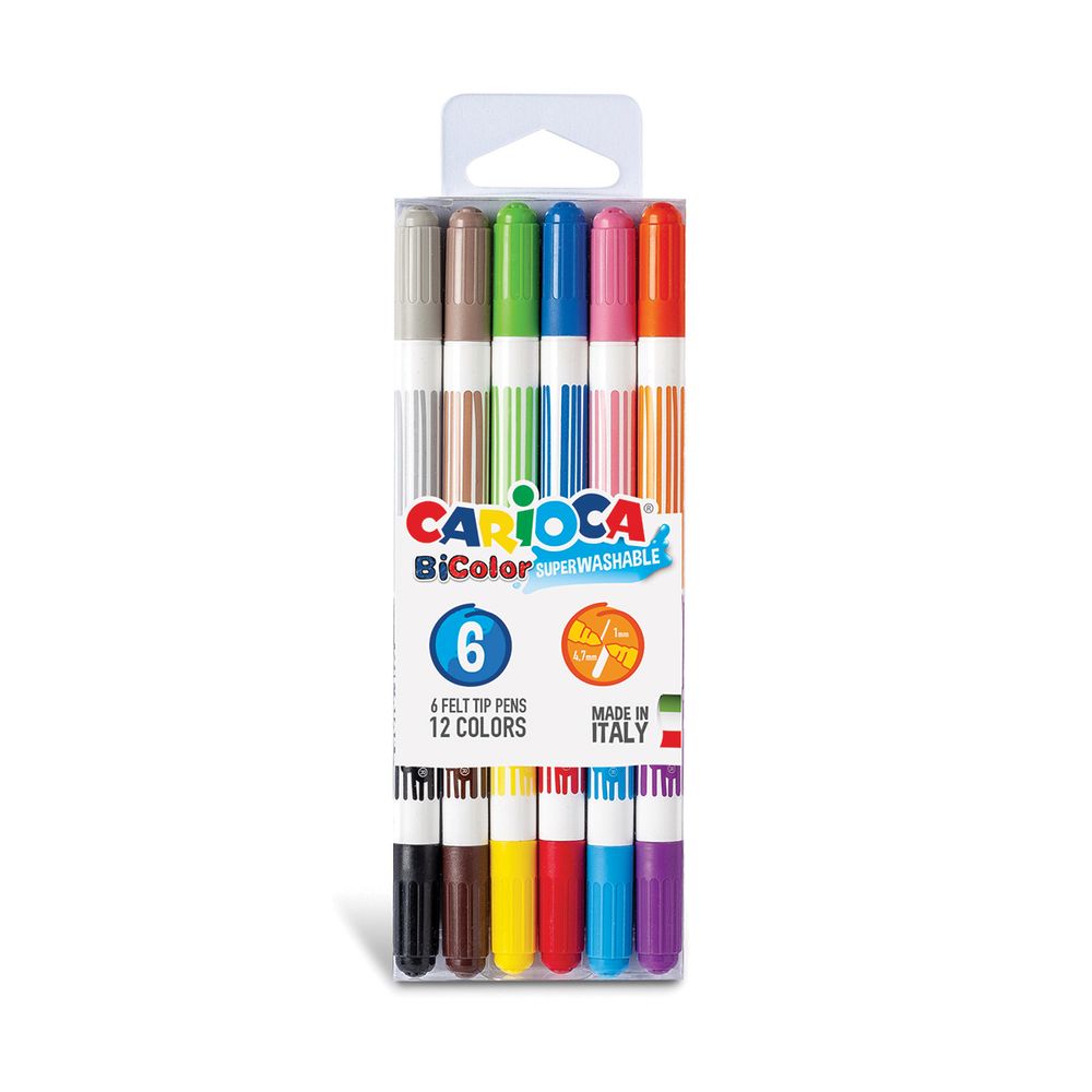 Фломастеры двусторонние BiColor 12 цв, 6 шт, ассорти 42269, Carioca Фломастеры двусторонние BiColor 12 цв, 6 шт, ассорти 42269, Carioca