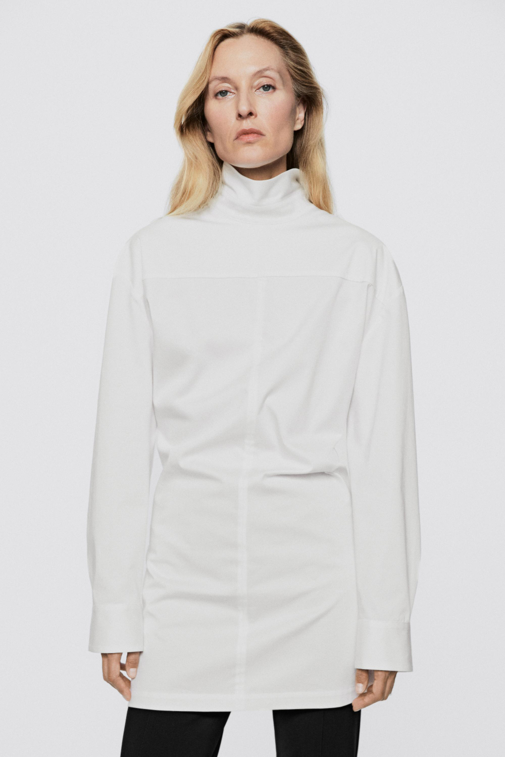 Massimo Dutti Блузка с высоким воротником на молнии - Limited Edition, белый