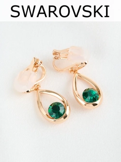 Клипсы-капли Белла с зелеными кристаллами Swarovski