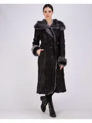 Дубленка зимняя натуральная с капюшоном длинная и теплая