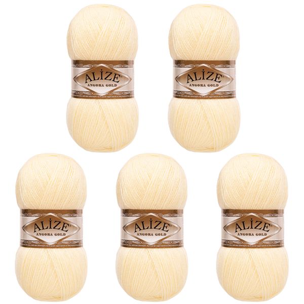 Пряжа Alize (Ализе) Angora Gold / уп.5 мот. по 100 г, 550м, 001 кремовый A