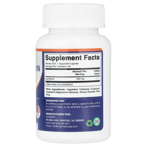 Vitamatic, Лактоферрин, 250 мг, 60 растительных капсул