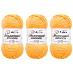Пряжа Astra Premium (Астра Премиум) Молочный хлопок / уп.3 мот. по 50 г, 100 м, 04 желтый
