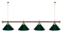 Лампа STARTBILLIARDS 4 пл. (плафоны антик медь,штанга зеленая,фурнитура золото)
