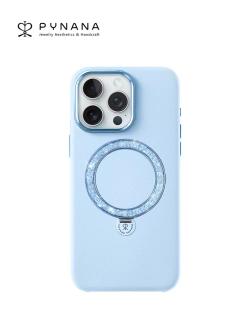 Чехол PYNANA для iPhone 14 PRO MAX кожа, австрийский хрусталь, голубой океан