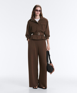 Oysho Широкие брюки из пике с высокой посадкой и пряжками, темно-коричневый