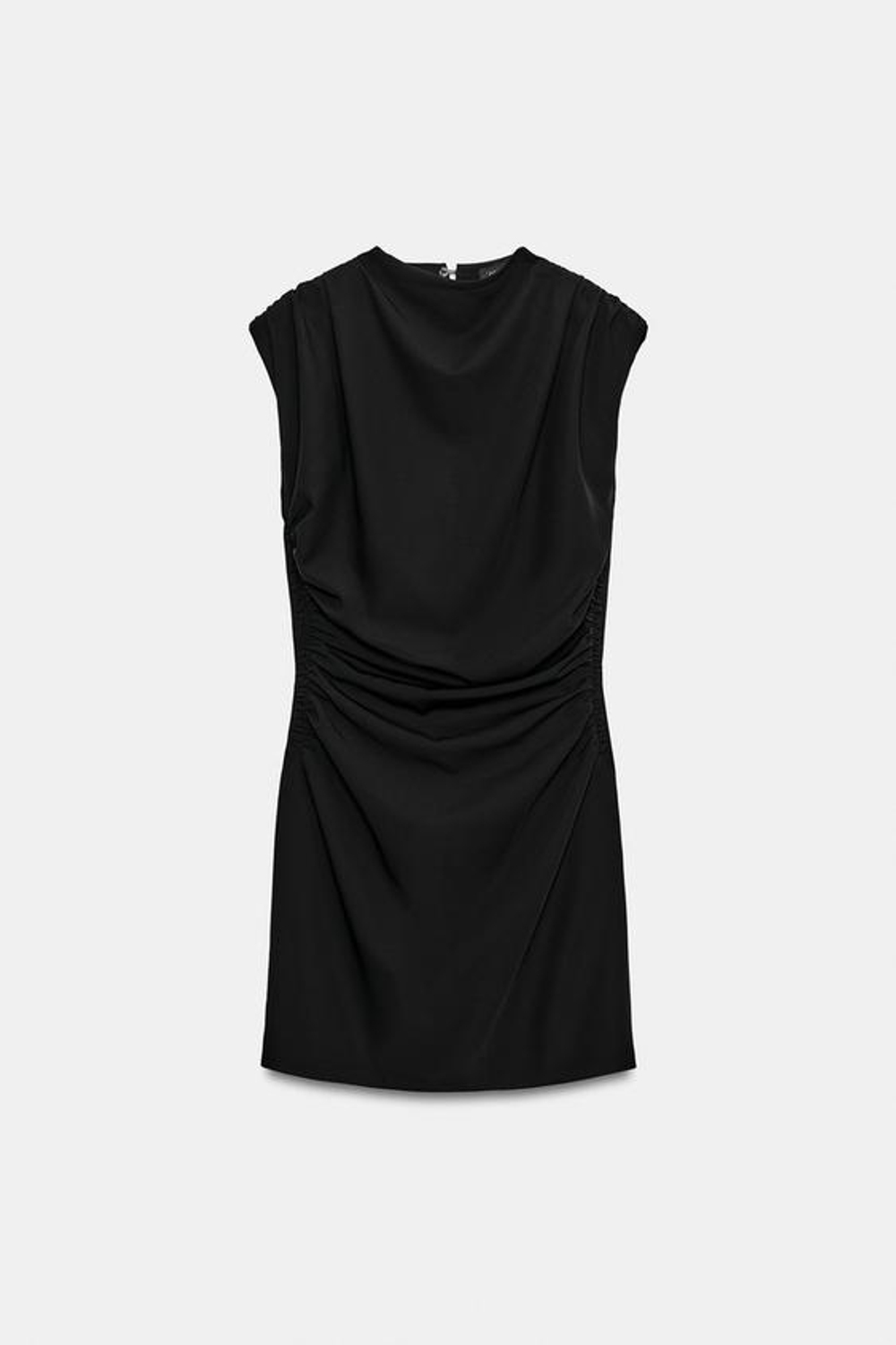 ZARA МИНИ-ПЛАТЬЕ СО СБОРКАМИ И ПОДПЛЕЧНИКАМИ, ЧЕРНЫЙ