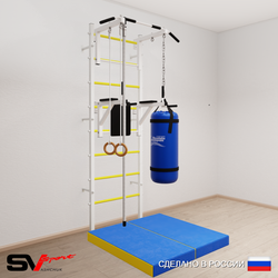 Шведская стенка Sv Sport 5745 (Турник стандарт/Брусья/Канат/Кольца/Цепь/Мешок 15кг/Мат 1м)