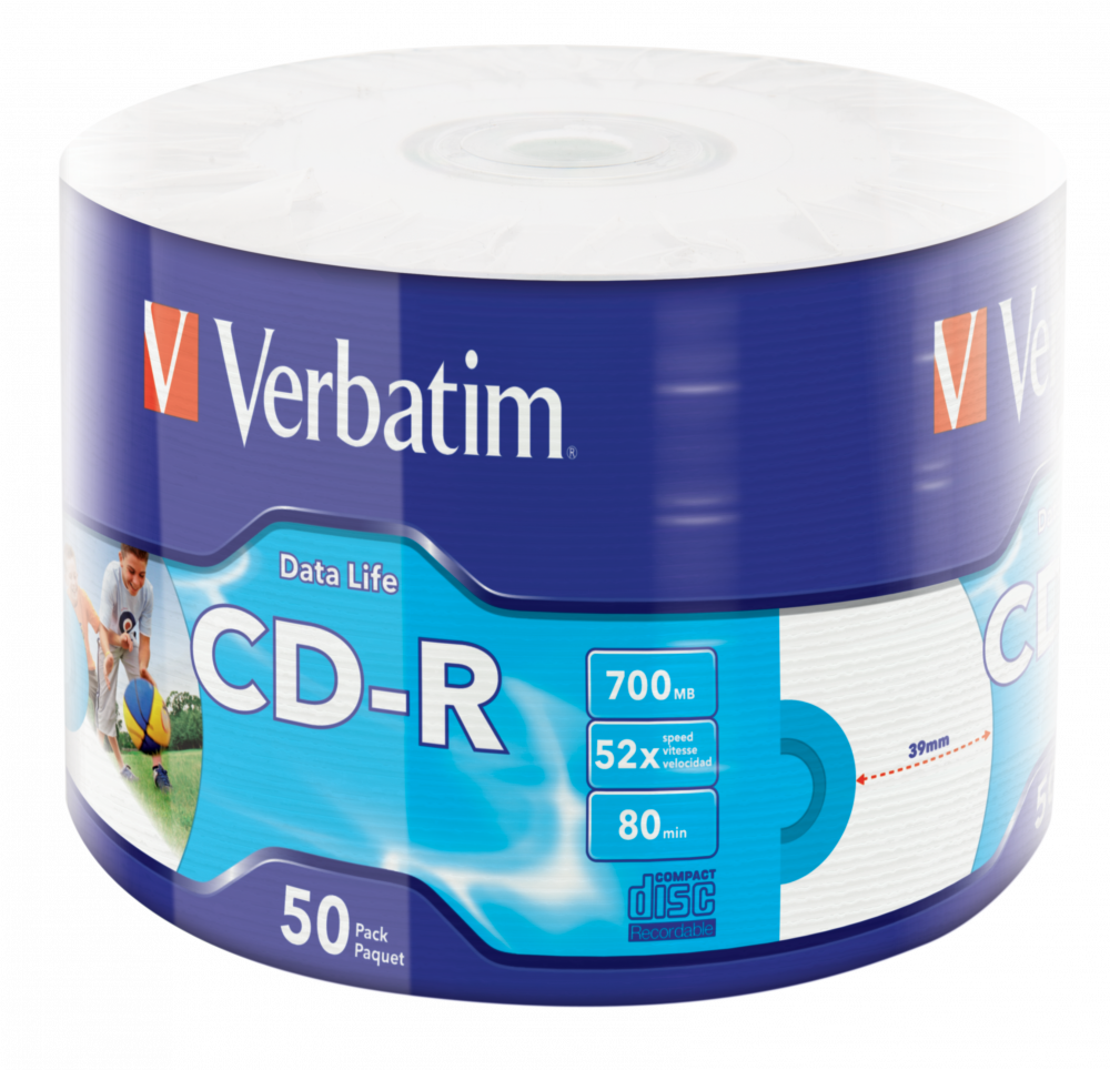 Оптический диск Verbatim CD-R 52x 700MB DataLife Wide Inkjet Printable no ID, Bulk, 50 шт.