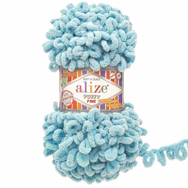 Пряжа Alize (Ализе) Puffy Fine / уп.5 мот. по 100 г, 14м, 414 лазурный A