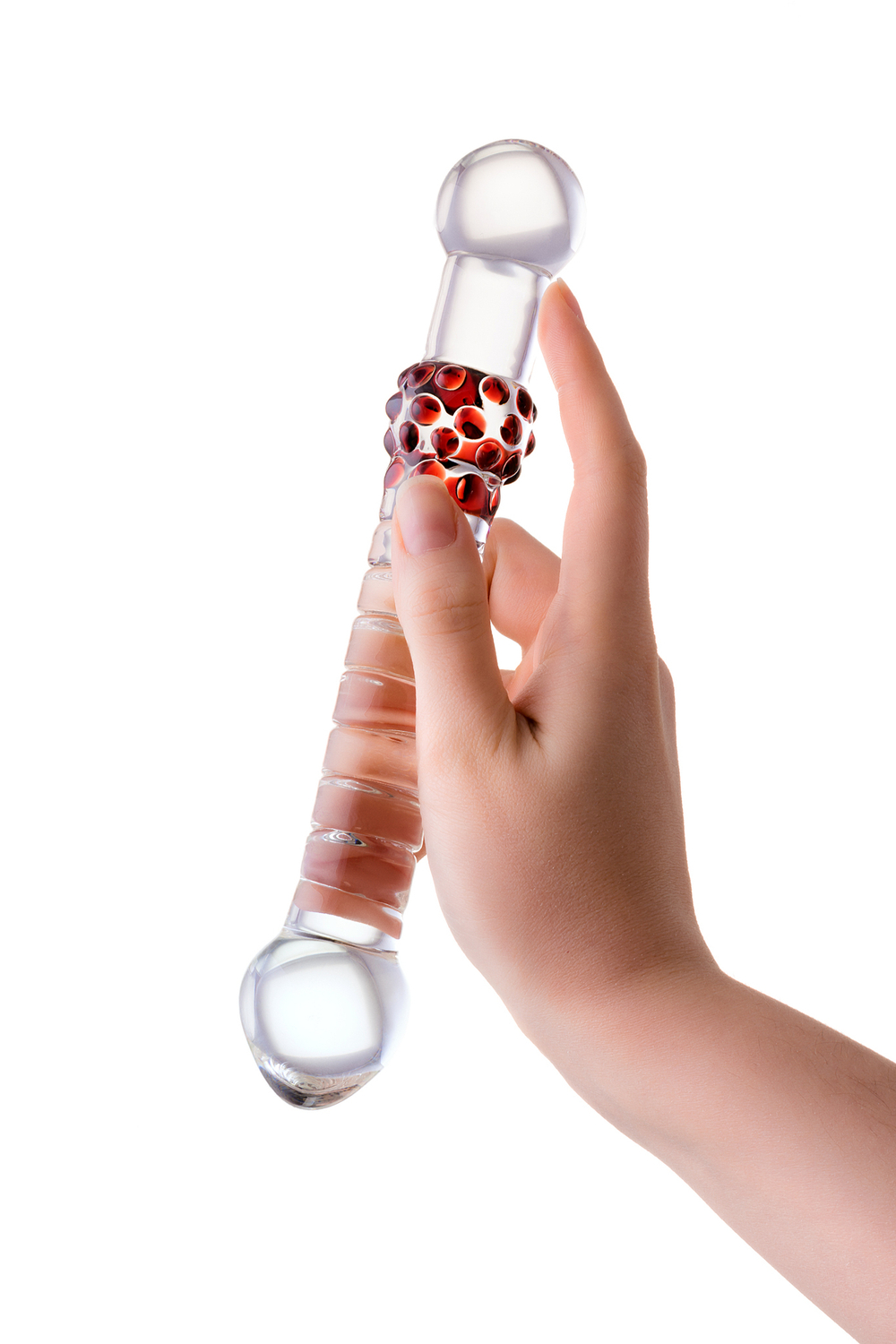 Фаллоимитатор Sexus Glass стеклянный с красными точками 21 см