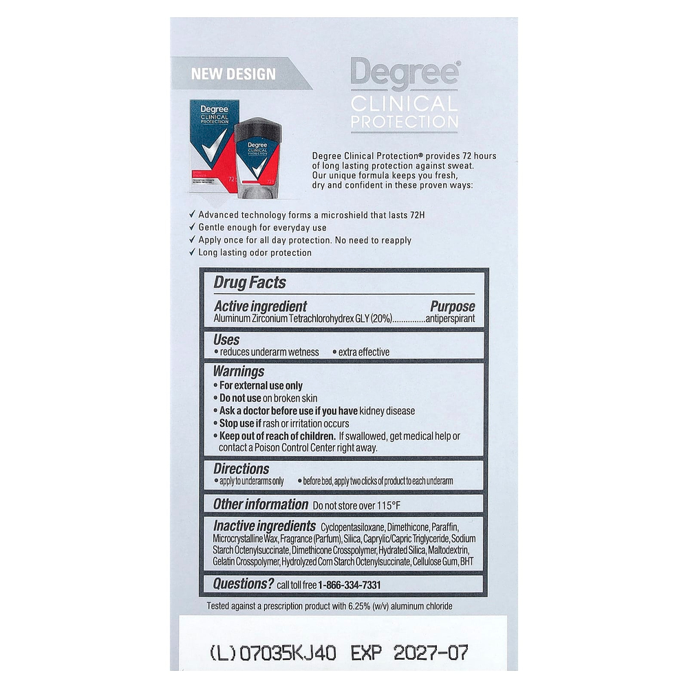 Degree, Clinical Protection, дезодорант-антиперспирант, мягкий твёрдый, Sport Strength, 48 г (1,7 унции)
