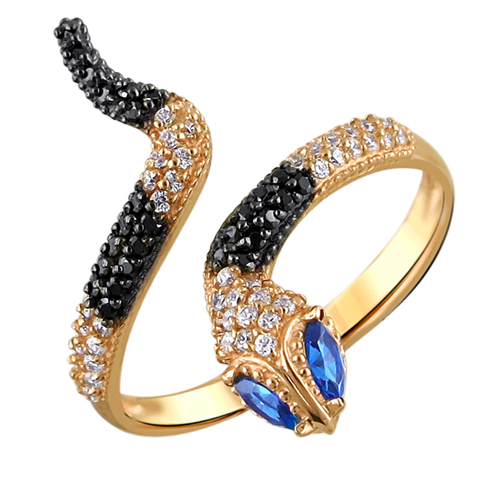 Кольцо с синт. сапфиром из красного золота 585 пробы JA-R-215989-2