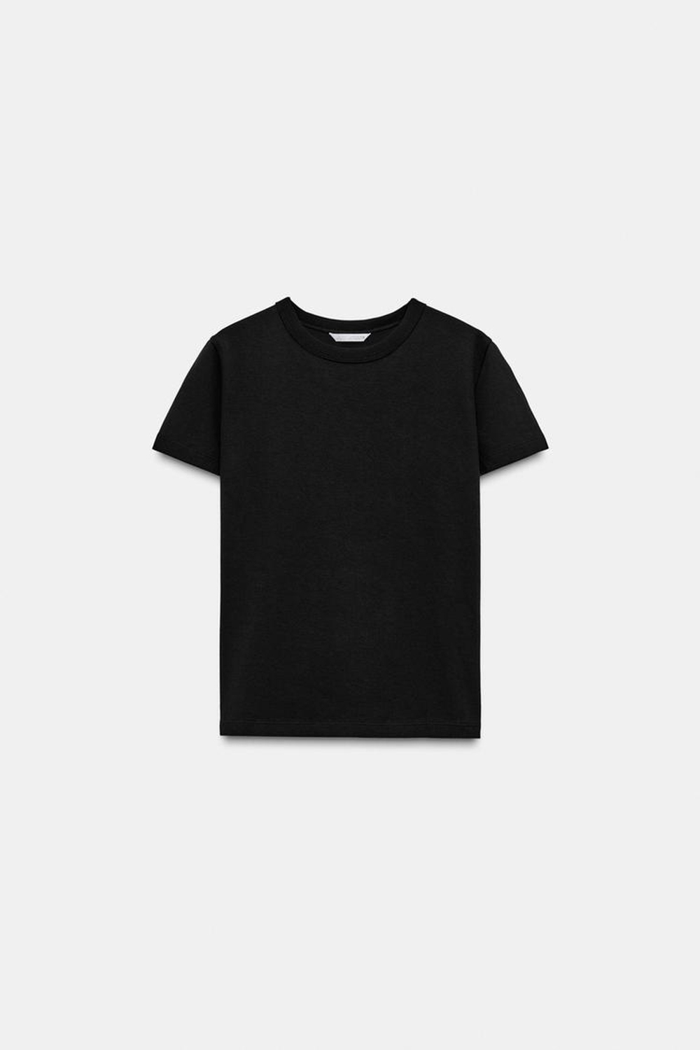 ZARA ФУТБОЛКА INTERLOCK С КОРОТКИМ РУКАВОМ, ЧЕРНЫЙ
