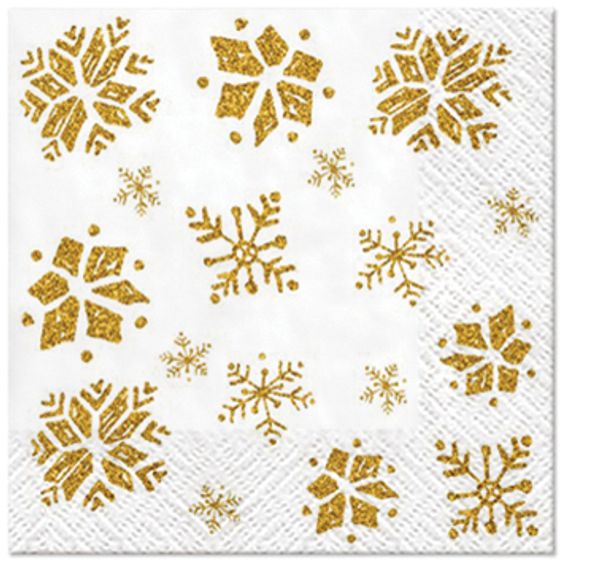 Салфетки трехслойные для декупажа, коллекция Lunch PAW Decor Collection Блестящие снежинки, 20 шт