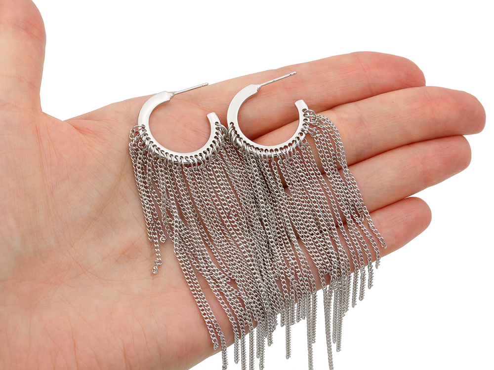 Серьги-кольца с цепями, 10см