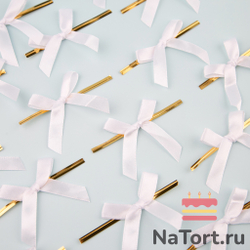 Твист лента с бантиком (белый, 8 см) 50 шт