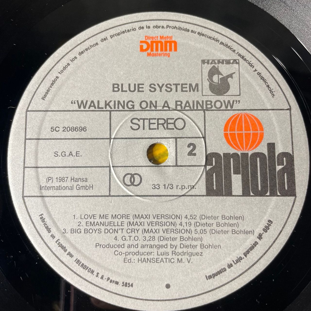 Винтажная виниловая пластинка LP Blue System, Dieter Bohlen, Walking On A Rainbow (Испания 1987)