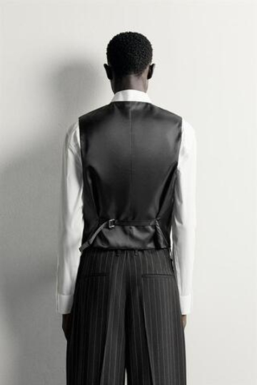 ZARA КОСТЮМНЫЙ ЖИЛЕТ В ТОНКУЮ ПОЛОСКУ, ЧЕРНЫЙ
