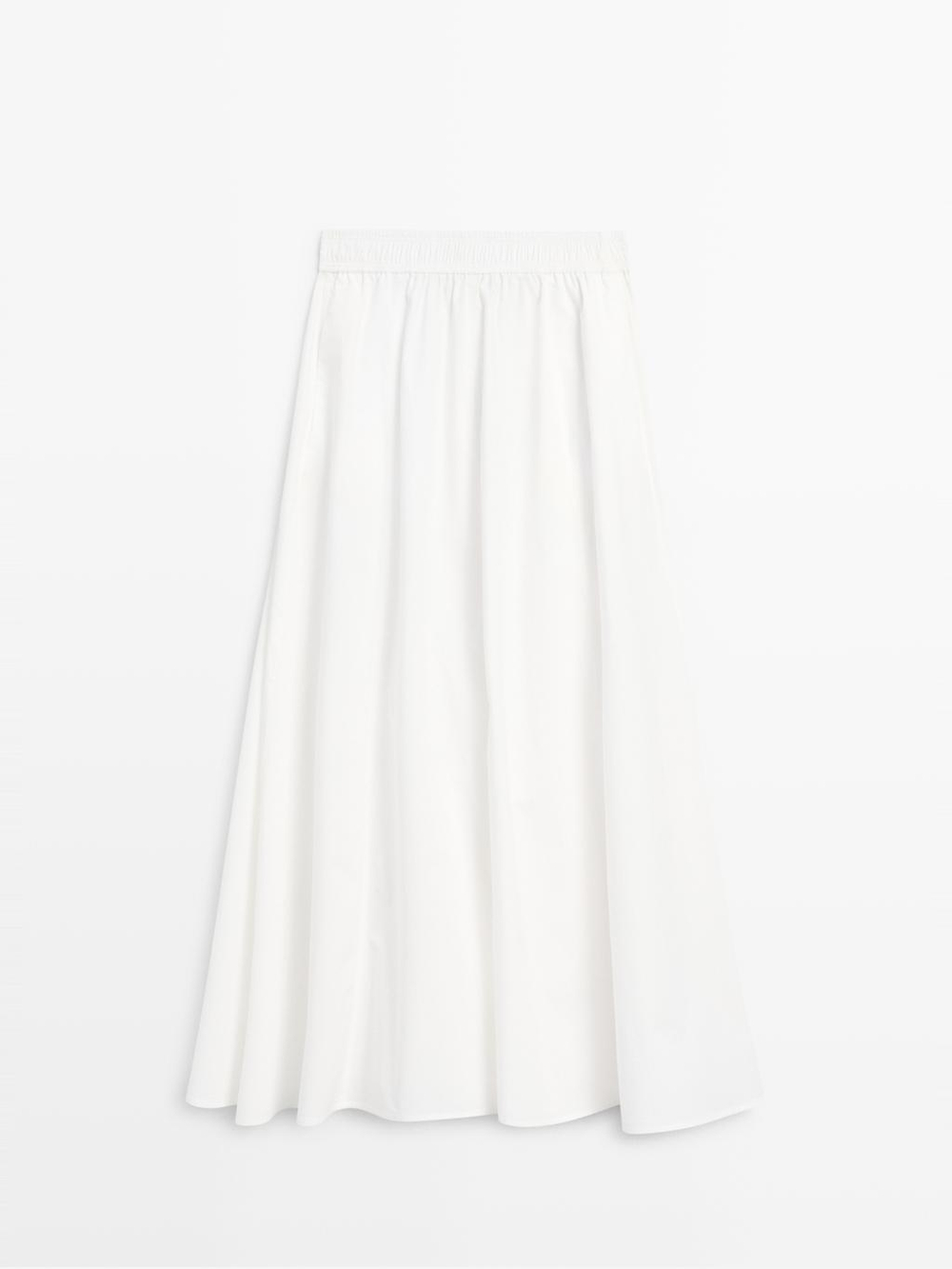 Massimo Dutti Длинная юбка из поплина со сборками, белый