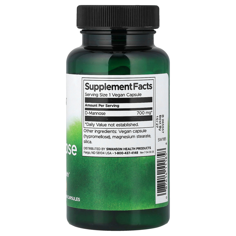 Swanson Vitamins, D-манноза, 700 мг, 60 веганских капсул
