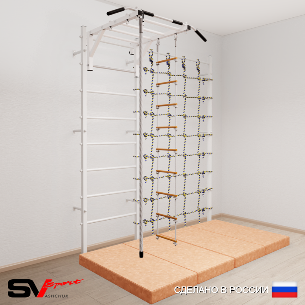 Шведская стенка Sv Sport усиленная 63440 (Турник рукоход/Канат/Лестница/Мат 2м/Канатный лаз)