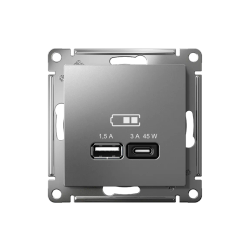 ATLASDESIGN USB РОЗЕТКА A + тип-C 45Вт высокоскор.заряд. QC, PD, механизм, СТАЛЬ