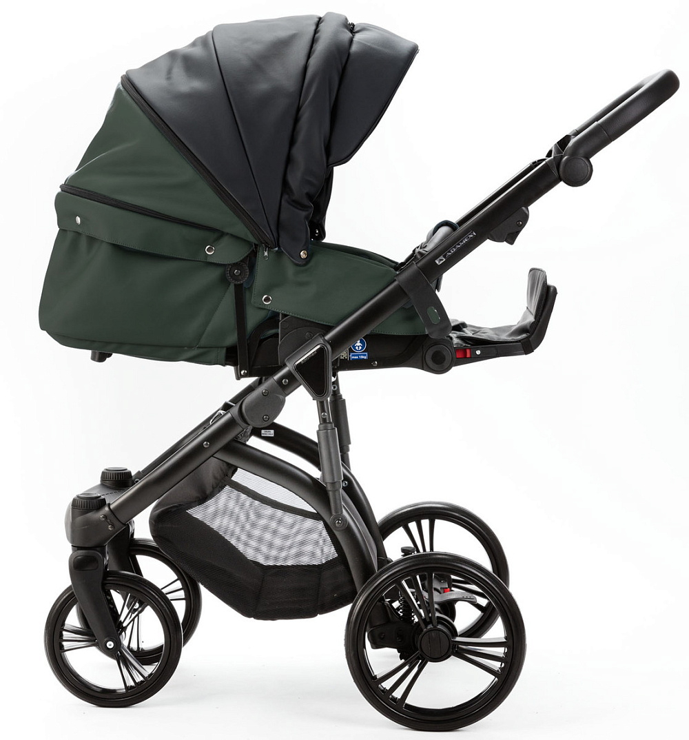Детская коляска Adamex Lanti Deluxe 3 в 1 LN-SD41 (ЧЕРН. КОЖА + Т.ЗЕЛЕН.КОЖА)